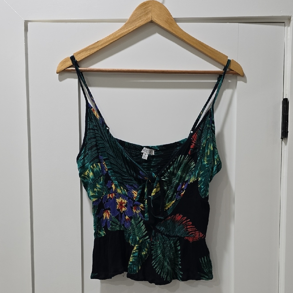 Patrons of Peace Navy Tropical Flora Smocked Peplum Cami Top - Size M Medium